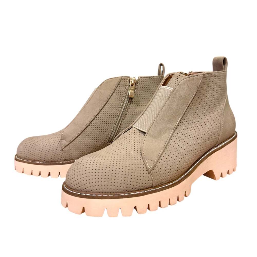 Windsor Taupe Perforated Ankle Boots Chunky Lug Sole Size 6